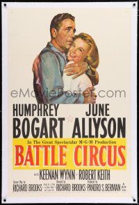 3p018 BATTLE CIRCUS linen 1sh '53 great artwork of Humphrey Bogart hugging June Allyson!