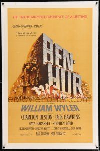 3p023 BEN-HUR linen 1sh '60 William Wyler classic religious epic, cool Joseph Smith chariot art!