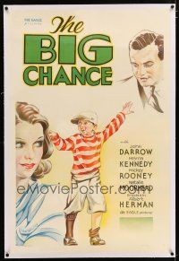 3p027 BIG CHANCE linen 1sh '33 great Hap Hadley art of young Mickey Rooney with boxer & his girl!