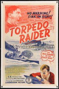 3p030 BORN FOR GLORY linen 1sh R40 Torpedo Raider, wild art of Hitler screaming in World War I!