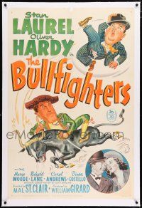 3p041 BULLFIGHTERS linen 1sh '45 wacky cartoon artwork of matador Stan Laurel & Oliver Hardy!