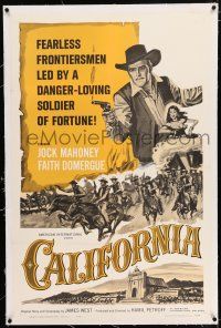 3p046 CALIFORNIA linen 1sh '63 art of fearless frontiersman Jock Mahoney & Faith Domergue!