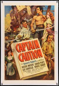 3p048 CAPTAIN CAUTION linen 1sh '40 art of barechested swashbuckler Victor Mature on ship at sea!