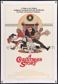 3p059 CHRISTMAS STORY linen 1sh '83 best classic Christmas movie, great art by Robert Tanenbaum!