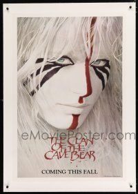 3p060 CLAN OF THE CAVE BEAR linen teaser 1sh '86 fantastic image of Daryl Hannah in tribal make up!