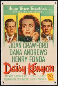 3p072 DAISY KENYON linen 1sh '47 Joan Crawford, Henry Fonda, Dana Andrews, Otto Preminger!