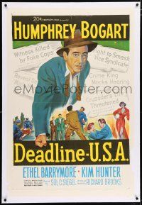 3p073 DEADLINE-U.S.A. linen 1sh '52 newspaper editor Humphrey Bogart, best journalism movie ever!