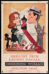 3p075 DESIGNING WOMAN linen style B 1sh '57 art of Gregory Peck & Lauren Bacall by Jacques Kapralik!