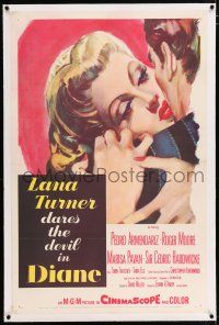 3p078 DIANE linen 1sh '56 sexy Lana Turner dares the devil, great close up romantic art!