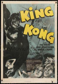 3p194 KING KONG linen 1sh R47 art of the giant ape carrying Fay Wray on Empire State Building, rare!