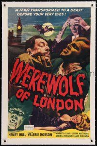 3p441 WEREWOLF OF LONDON linen 1sh R51 1st Universal Wolf Man Henry Hull fights with Warner Oland!