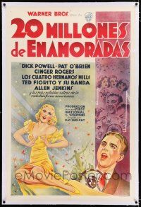 3r266 20 MILLION SWEETHEARTS linen Argentinean '34 art of sexy Ginger Rogers & Dick Powell singing!