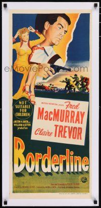 3r140 BORDERLINE linen Aust daybill '50 different art of Fred MacMurray & Claire Trevor, film noir!
