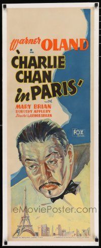 3r142 CHARLIE CHAN IN PARIS linen long Aust daybill '35 cool Campbell stone litho of Warner Oland!
