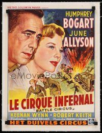 3r235 BATTLE CIRCUS linen Belgian '53 different art of Humphrey Bogart & June Allyson, Korean War!
