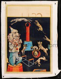 3r042 CIRCUS DOGS linen 28x42 circus poster '30s cool artwork of canines doing amazing tricks!
