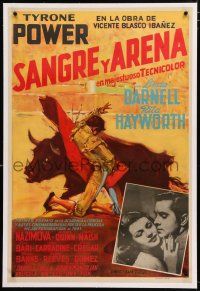 3r068 BLOOD & SAND linen Colombian 27x40 poster '41 Power, Hayworth, art of matador by Ruano-Llopis!