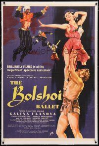 3r211 BOLSHOI BALLET linen English 1sh '57 wonderful art of sexy dancer Galina Ulanova held aloft!
