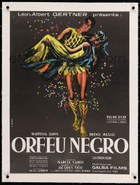 3r192 BLACK ORPHEUS linen French 23x31 R70s Marcel Camus' Orfeu Negro, best art by Georges Allard!