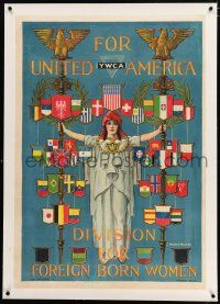 3r059 UNITED FOR AMERICA linen 28x40 special '19 YWCA, Division for Foreign Born Women, Walker art!