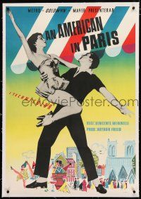 3r106 AMERICAN IN PARIS linen Swedish '51 great image of Gene Kelly dancing with sexy Leslie Caron!
