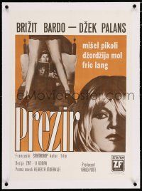 3r075 LE MEPRIS linen Yugoslavian 20x28 '63 Jean-Luc Godard, super sexy Brigitte Bardot, different!