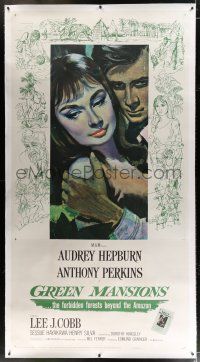 3s155 GREEN MANSIONS linen 3sh '59 cool art of Audrey Hepburn & Anthony Perkins by Joseph Smith!