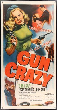 3s156 GUN CRAZY linen 3sh '50 Joseph H. Lewis noir classic, bad girl Peggy Cummins is kill crazy!