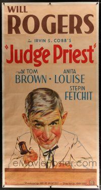 3s159 JUDGE PRIEST linen 3sh R37 John Ford, art of Will Rogers, from a story by Irvin S. Cobb!