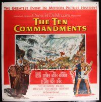 3s033 TEN COMMANDMENTS linen 6sh '56 Cecil B. DeMille classic, art of Charlton Heston & Yul Brynner