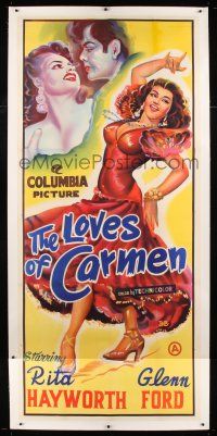 3s034 LOVES OF CARMEN linen English 3sh '40s different B.B. art of sexy Rita Hayworth & Glenn Ford!