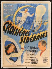 3s106 CROISIERES SIDERALES linen French 1p '42 super early sci-fi time & space travel, art by GIB!