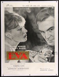 3s111 EVA linen style A French 1p '62 Joseph Losey, different c/u of Jeanne Moreau & Stanley Baker!
