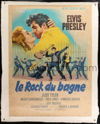 3s116 JAILHOUSE ROCK linen French 1p '63 wonderful different art of Elvis Presley by Roger Soubie!