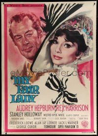 3s075 MY FAIR LADY linen Italian 1p '65 different art of Audrey Hepburn & Rex Harrison by Nistri!