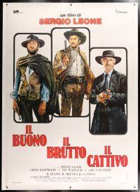3s044 GOOD, THE BAD & THE UGLY linen Italian 2p R70s Eastwood, Van Cleef, Wallach, Leone, Casaro art!