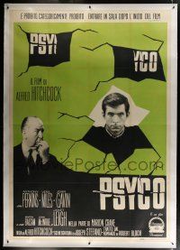 3s049 PSYCHO linen Italian 2p '60 different image of director Alfred Hitchcock & Anthony Perkins!
