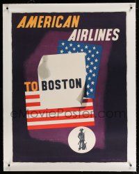 3s017 AMERICAN AIRLINES BOSTON linen 30x40 travel poster '53 cool art by Edward McKnight Kauffer!