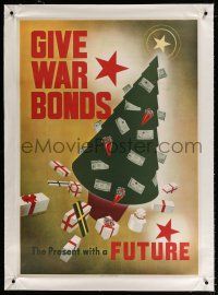 3s019 GIVE WAR BONDS linen 29x40 WWII war poster '43 Don Snider art of war bonds on Christmas tree!