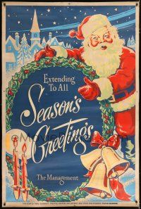 3t095 EXTENDING TO ALL SEASON'S GREETINGS 40x60 '60s great art of Santa Claus with big wreath!