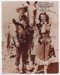 3t064 ROY ROGERS/DALE EVANS signed 7.75x10 REPRO still '80s King AND Queen of cowboys with Trigger!