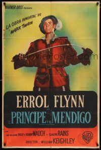 3t427 PRINCE & THE PAUPER Argentinean '37 great c/u art of Errol Flynn with sword!