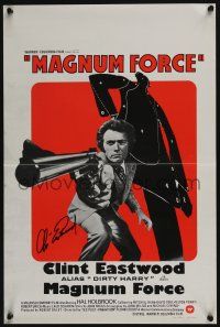 3t021 MAGNUM FORCE signed Belgian '73 by Clint Eastwood, who is Dirty Harry pointing his huge gun!