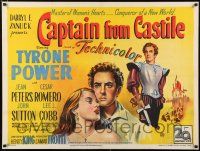 3t466 CAPTAIN FROM CASTILE British quad '47 great stone litho of Tyrone Power & Jean Peters!