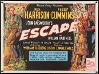 3t470 ESCAPE British quad '48 great stone litho art of Rex Harrison & pretty Peggy Cummins!