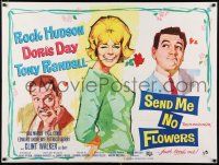 3t480 SEND ME NO FLOWERS British quad '64 different art of Rock Hudson, Doris Day & Tony Randall!