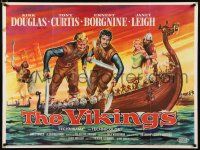 3t487 VIKINGS British quad '58 art of Kirk Douglas, Tony Curtis & sexy Janet Leigh on long ship!