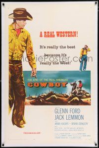 3t585 COWBOY 1sh '58 Glenn Ford & Jack Lemmon in a western movie that has no corn or cliches!