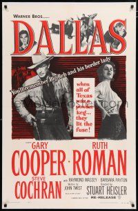3t586 DALLAS 1sh R56 Gary Cooper, Ruth Roman, Texas, you'll remember Big Reb & his border lady!
