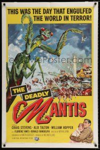 3t159 DEADLY MANTIS 1sh '57 art of giant insect attacking Washington D.C. by Ken Sawyer!